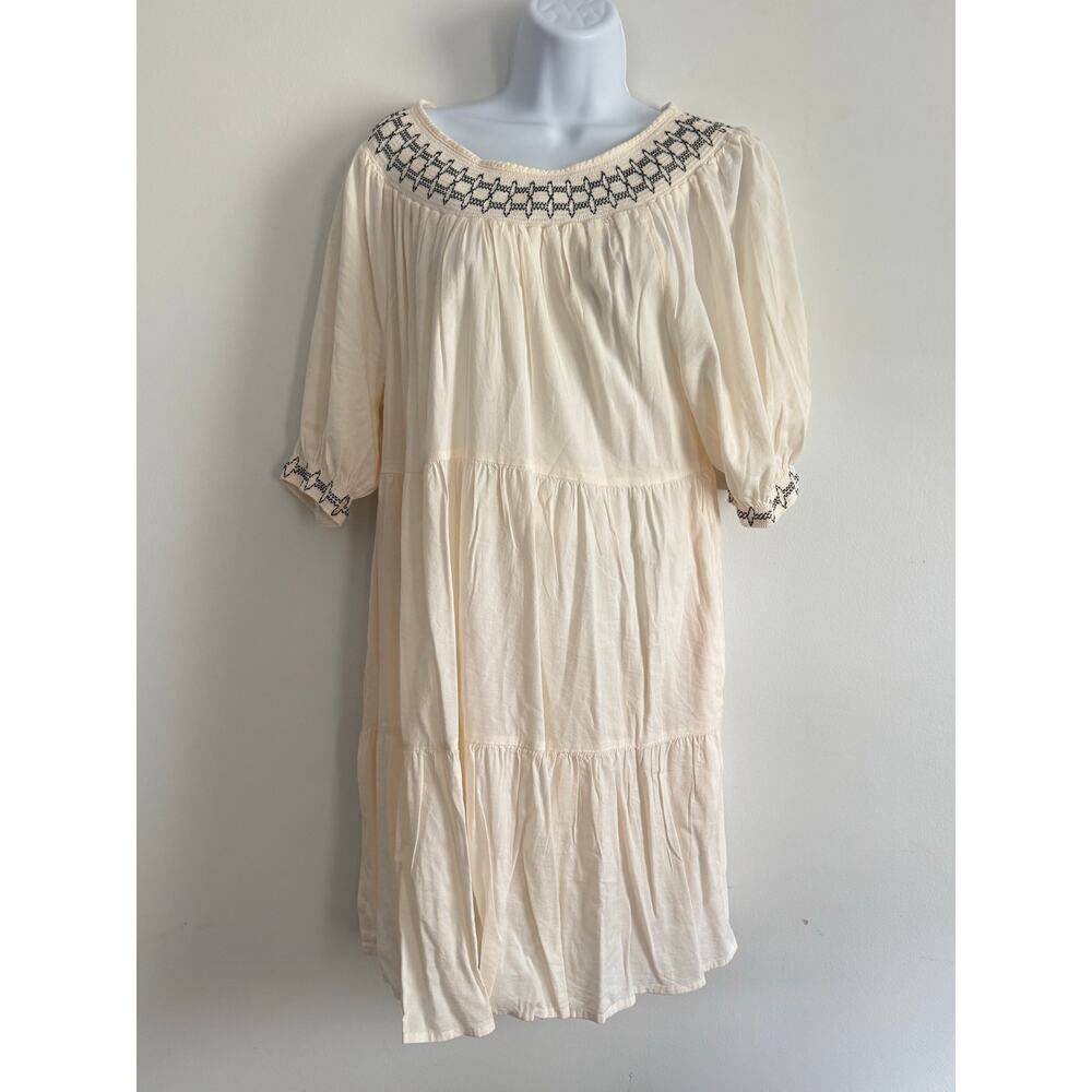 Old Navy Boho Peasant Dress Women’s Small Cream Embroidered Tiered Cotton